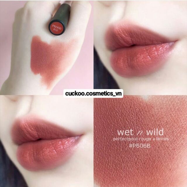 Son thỏi lì Wet n Wild Perfect Pout màu 606B Bare your soul