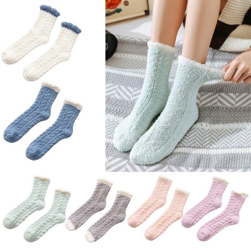 Youyo Vớ Nhung San Hô Dệt Kim Dày Dặn Màu Kẹo Trơn Nhật Bản Cho Nữ Vào Mùa Đông