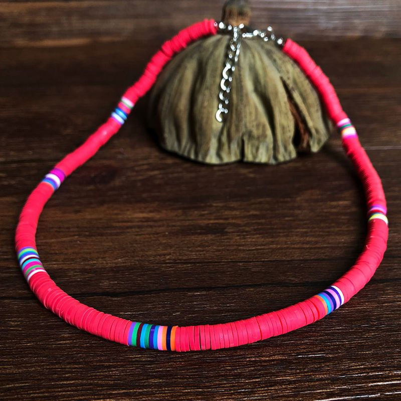 Vòng Cổ Choker Mặt Đất Sét Polymer Màu Cầu Vồng Tinh Tế Có Thể Điều Chỉnh Charms