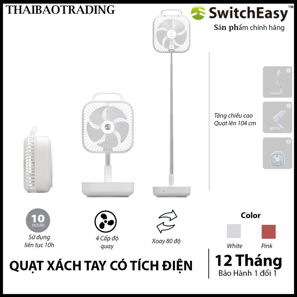 QUẠT TÍCH ĐIỆN DI ĐỘNG SWITCH EASY FAN 10.000mAh - Sử dụng tới 24 tiếng.