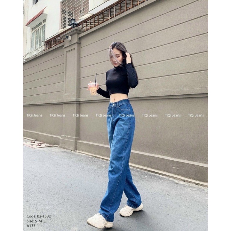 Quần jeans baggy lưng siêu cao, ống rộng dài, quần baggy mã A133