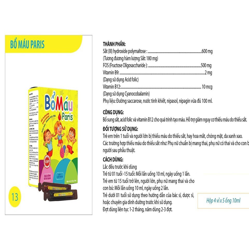 Bổ Máu Paris - Bổ Sung Sắt, Acid Folic, B12, Giảm Nguy Cơ Thiếu Máu