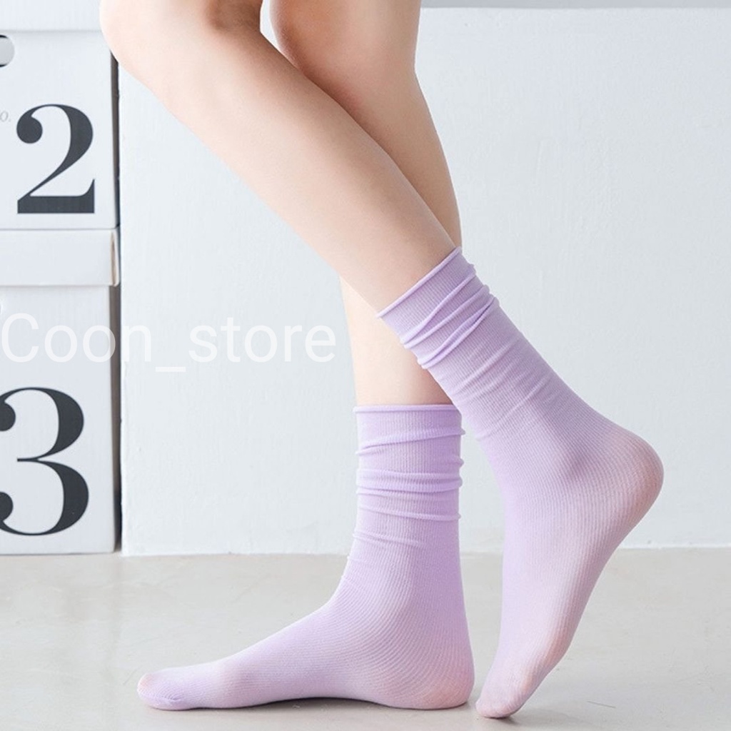 Vớ Nhung Mỏng Thoáng Mát Màu Sắc Trơn Cổ Nhún Phong Cách Nhật Bản Cho Nữ