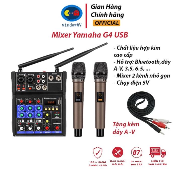 Bộ Mixer Yamaha G4 USB - Bộ trộn âm thanh Mixer Chuyên Karaoke, Livestream, Thu Âm Cao Cấp - Tặng Kèm 2 Micro Không Dây