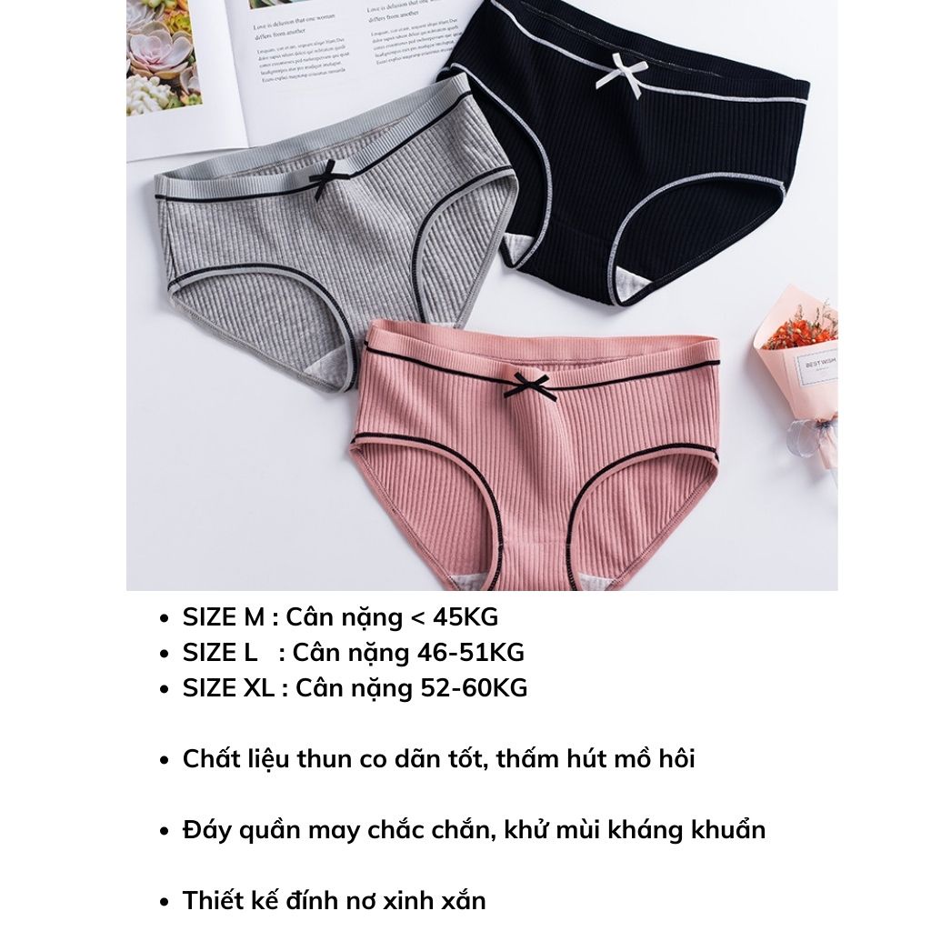 Quần lót nữ kháng khuẩn dễ thương cute, Quần chíp nữ đính nơ gợi cảm DOPICO L803