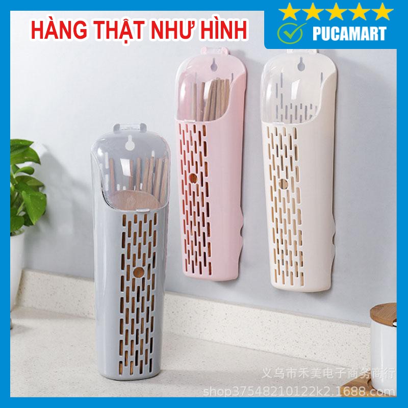 Hộp Đựng Đũa Muỗng Có Nắp Dán Tường Không Cần Khoan