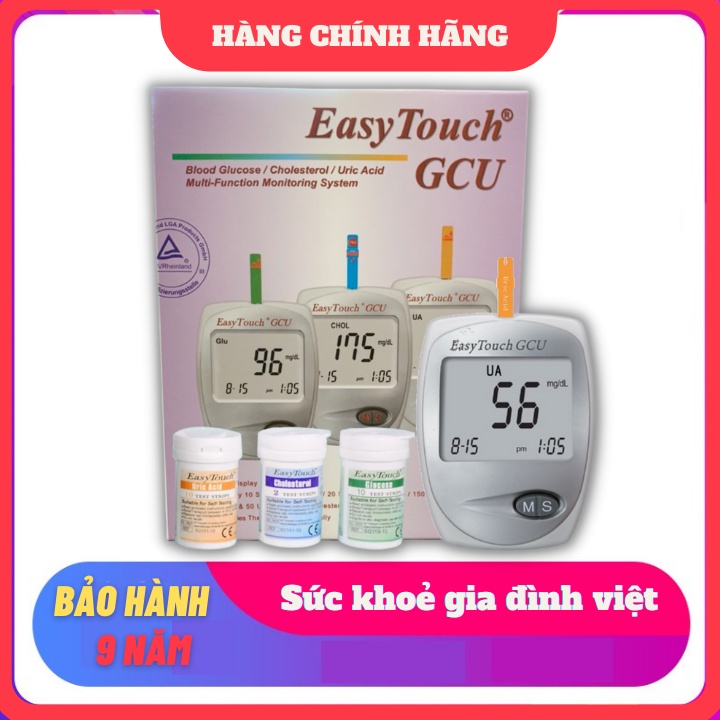 TRỌN BỘ Máy Đo 3 chỉ tiêu: Đường Huyết (10 que), Mỡ Máu (2 que), Gout (10 que), Easy Touch ET322 Rossmax