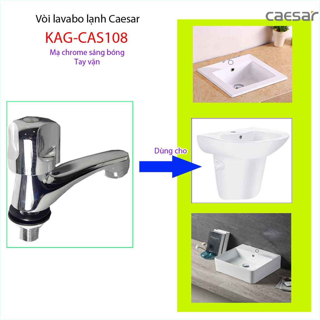 Vòi lavabo lạnh Caesar KAG-CAS108, vòi tay vặn chậu rửa mặt cao cấp nước mạnh hiệu suất tốt sử dụng tốt