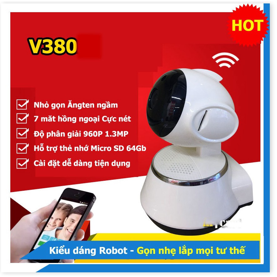 Camera Wifi V380 ✔Chính Hãng✔️ Kết nối không dây qua điện thoại, Đàm thoại 2 chiều, Xoay 360.