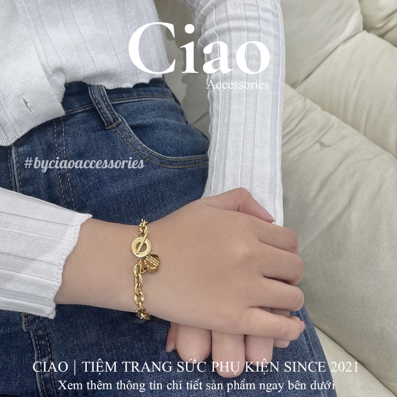 [HOẢ TỐC 1H] Vòng tay/ Lắc tay titan không gỉ thiết kế bản xích charm hình tim trendy Albert Ciao