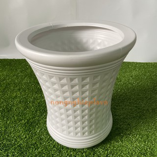 Chậu Caro 28x33cm Màu Trắng Trồng Cây, Hoa Kiểng