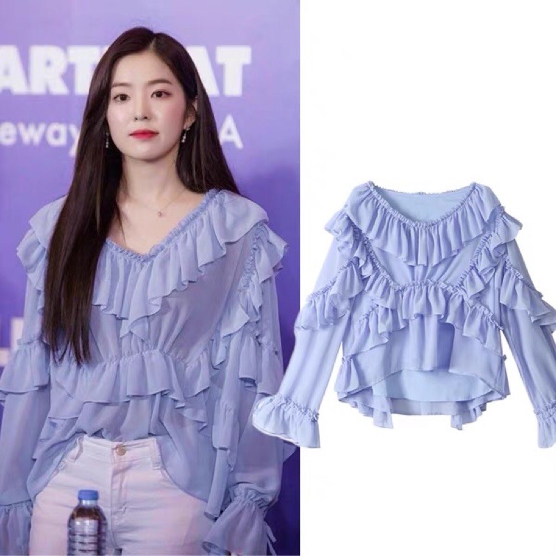 🌸HÀNG LOẠI 1🌸Áo sơmi voan bèo Blue - Irene Red Velvet (ảnh cuối feedback chân thực)