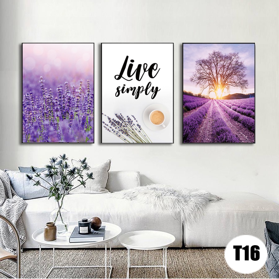 Bộ 3 bức tranh hoa màu tí,.hoa oải hương CHỌN KHUNG