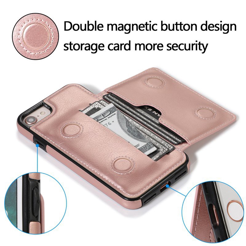 Ốp điện thoại bằng da bền có ví đựng thẻ kiêm giá đỡ dành cho Apple Iphone 6G 5G 6 7 8 Plus 11 Pro