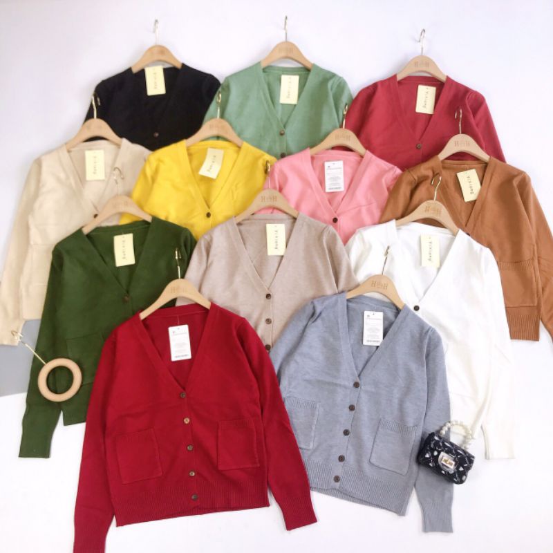 Áo Khoác Cardigan Thun Len Cổ Tim Xinh Xắn Cho Nữ Chất Len Tăm Phong Cách Ulzzang Hàn Quốc Nhiều Màu | BigBuy360 - bigbuy360.vn