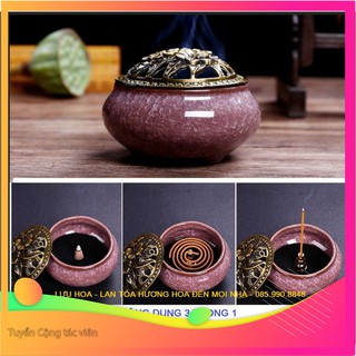 {SỈ TỪ 2X} Lư gốm xông trầm, đốt hương, trầm to bằng gốm sứ cao cấp - Mẫu Lưu Hoa 16 8