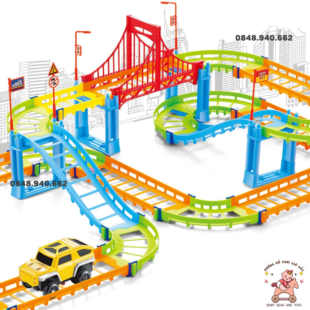 [TẶNG PIN] Bộ đồ chơi đường ray 92 chi tiết lắp ráp đường đua xe ô tô phát triển sáng tạo cho bé