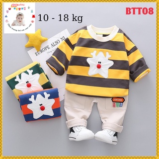 Bộ quần áo thu đông bé trai nhí họa tiết kẻ thêu hình ngôi sao size 10-18kg BTT08