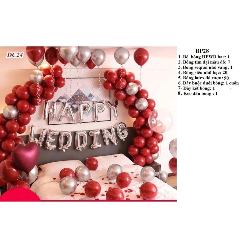 Combo bóng bay phòng cưới, bóng happy wedding trang trí phòng cô dâu chú rể HN92