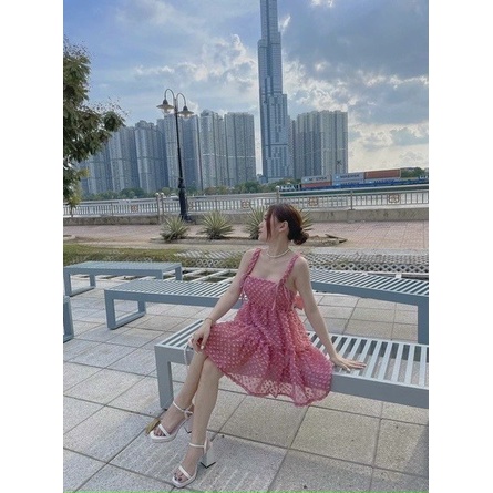 Đầm váy nữ phối nơ tơ gân trẻ trung sang trọng thanh lịch siêu xinh
