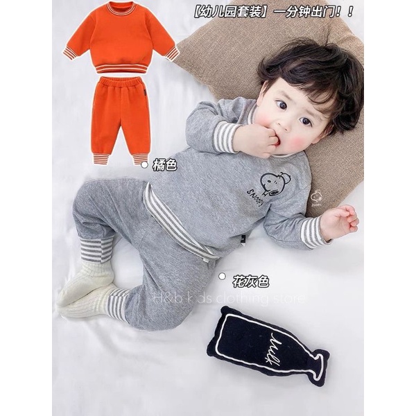 Bộ thu đông dài tay bé trai bé gái, bộ dài tay da cá mặc thu đông cho bé