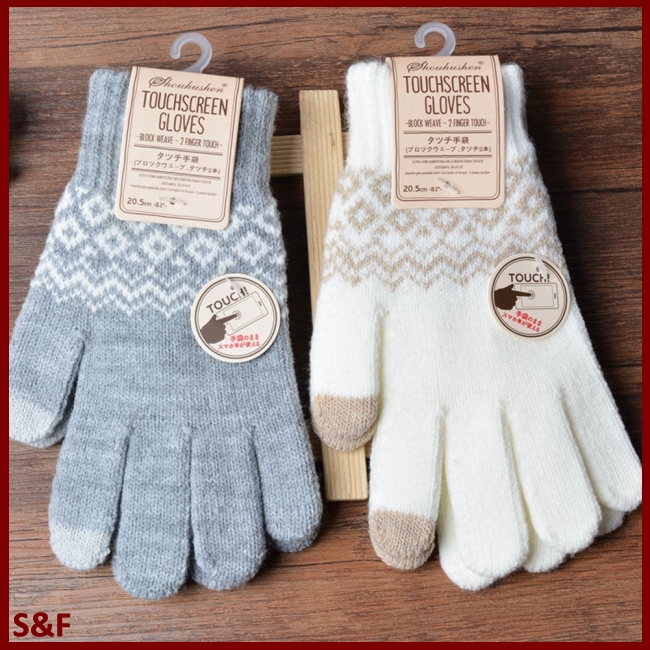 Winter Warm Jacquard Cute Knitted Telefingers Gloves