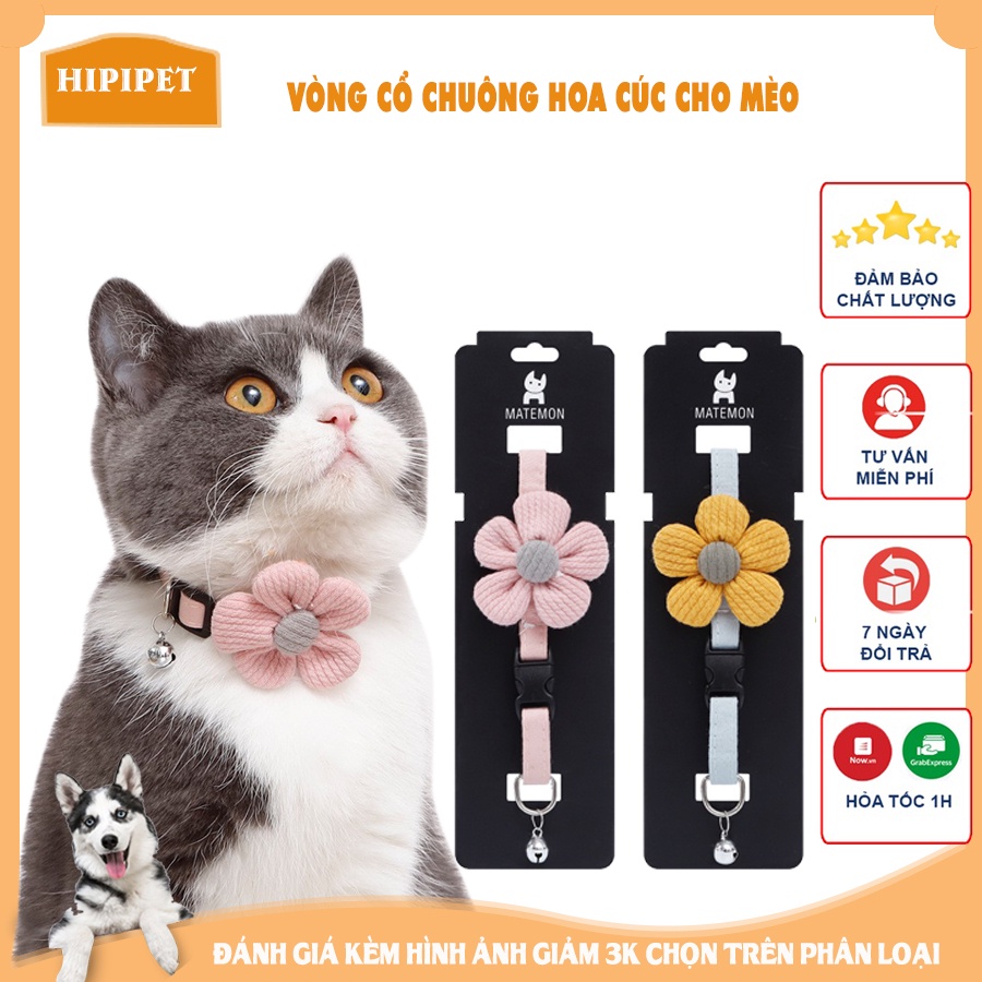 Vòng cổ chuông cho mèo thắt lơ hoa cúc dệt vải dù full màu