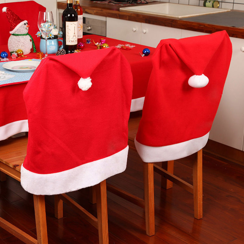 Christmas Chair Covers Santa Claus Hat Christmas Dinner Chair Back Covers Table Party Decor New Year Party Supplies