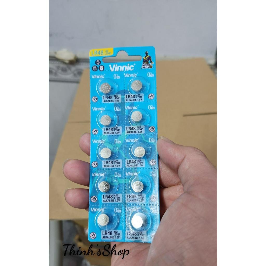 Vỉ 10 Viên Pin VINNIC LR48 / AG5 / L754F / 393 LR48 193 LR754 SR48 SR754 RW28 309 - Hàng Chính Hãng