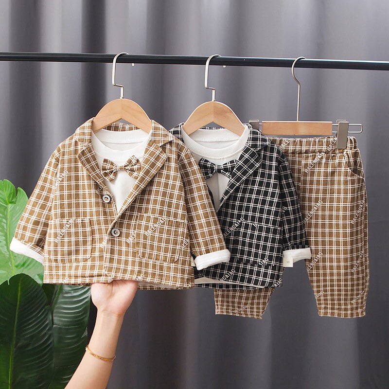 Set vest kaki công tử cho bé trai size 1-5 tuổi-MÃ BT313