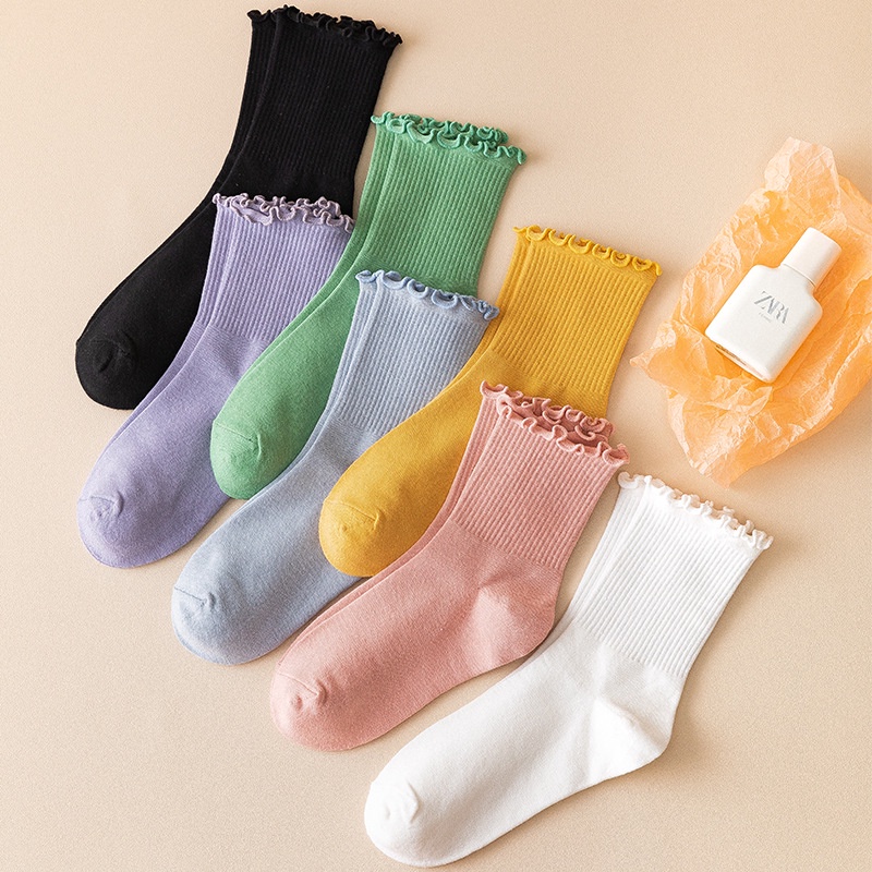 Đôi Vớ Ren cotton Màu Sắc Dễ Thương Cho Nữ