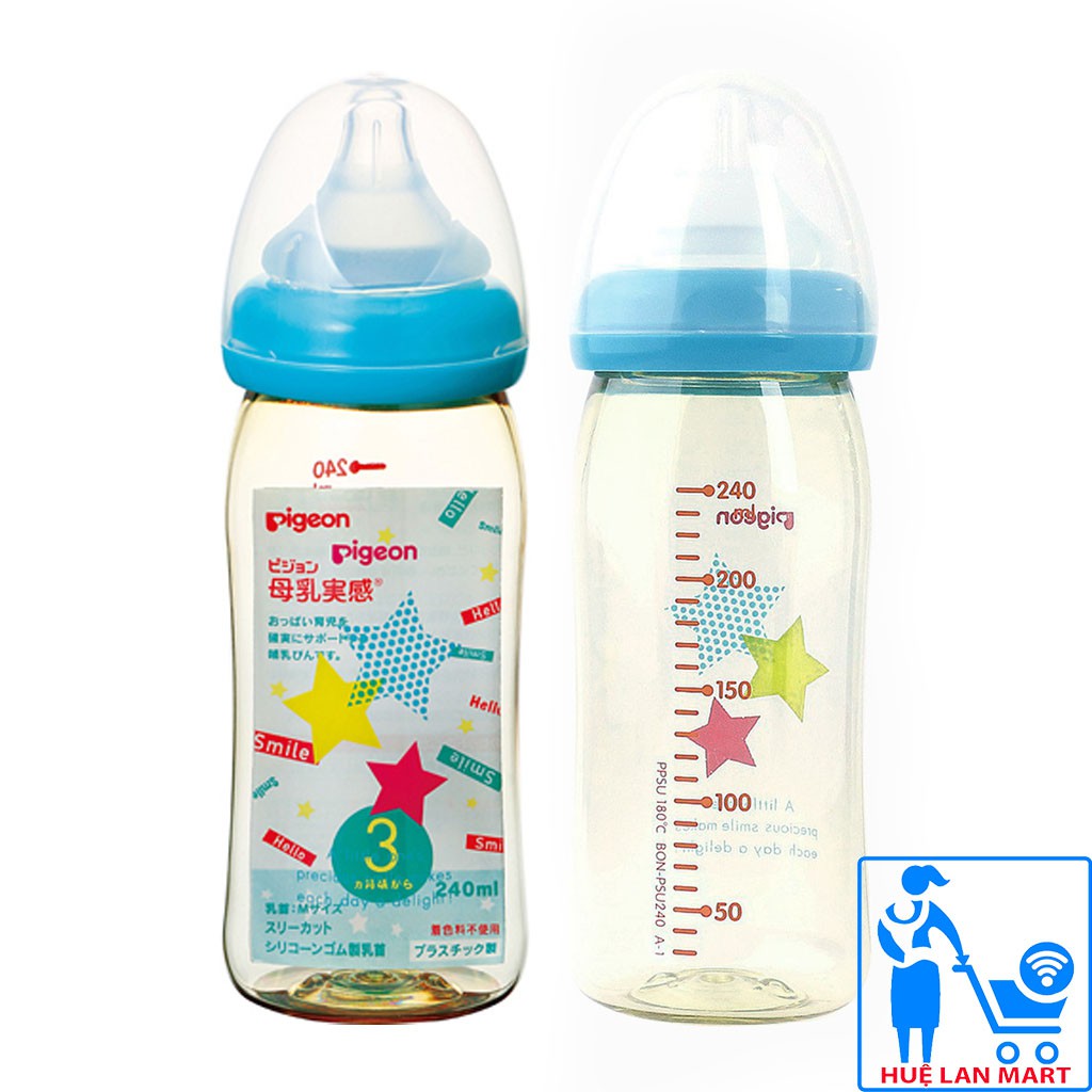 Bình Sữa Pigeon Nội Địa Cổ Rộng Màu Xanh Dương 240ml