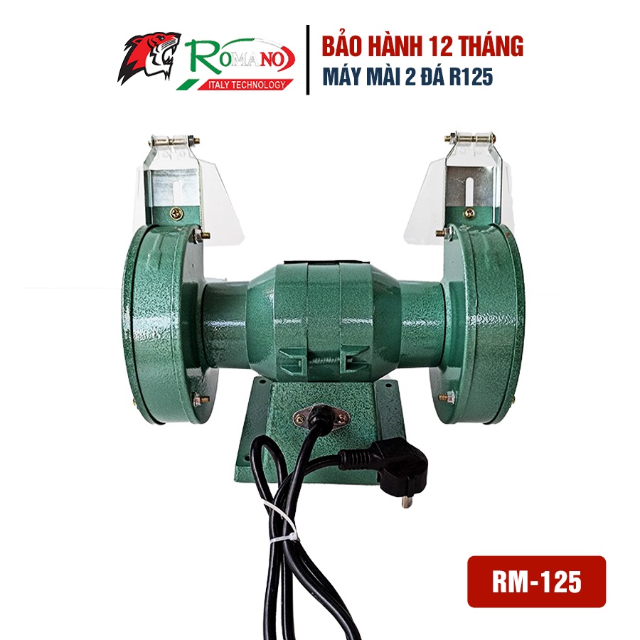 Máy mài hai đá ROMANO R125 R150 nhỏ gọn làm bóng, tạo nhám kim loại tiện lợi