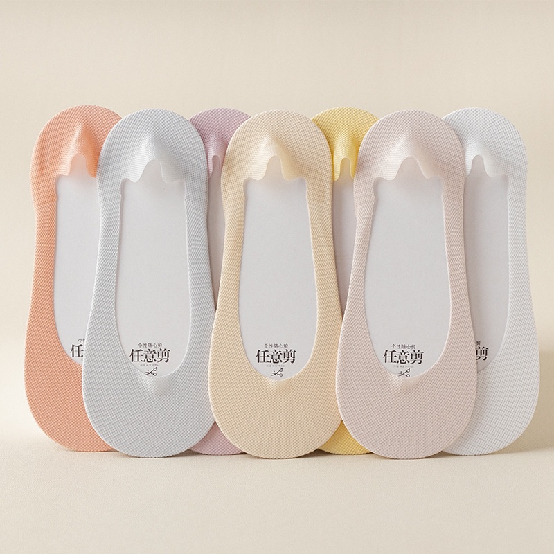 Vớ cotton Đế silicone Chống Trượt Thoáng Khí Miệng Nông Phối Lưới Mỏng Thoáng Khí Thời Trang Mùa Hè Cho Nữ