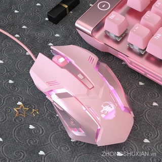 Chuột máy tính Gaming LED chống ồn dễ thương màu hồng Siêu Phẩm dành cho nữ game thủ Pink quang Mouse PC laptop Gaming Mause