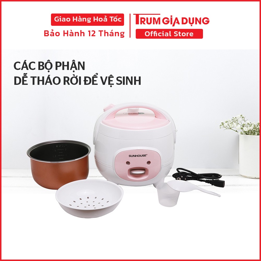 Nồi cơm điện Sunhouse 1,2L và 1,8L SHD8217 màu hồng, bảo hành 12 tháng toàn quốc bởi Trùm Gia Dụng.