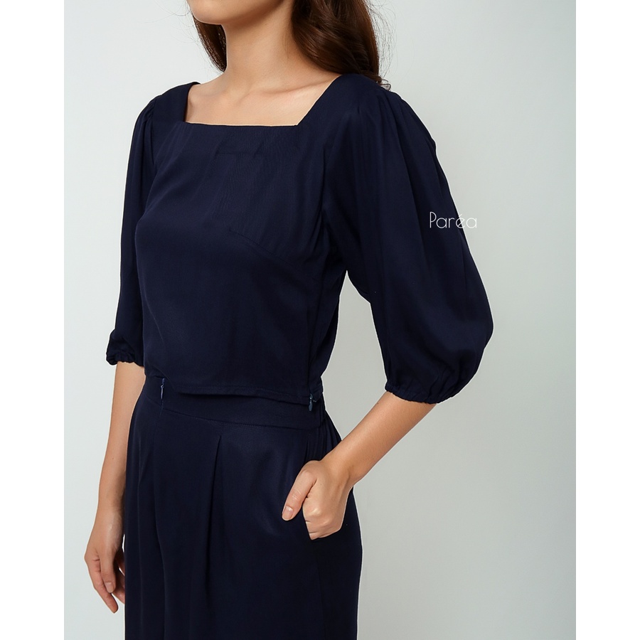 Áo CROP TOP Nữ Cổ Vuông Màu Xanh Nước Biển
