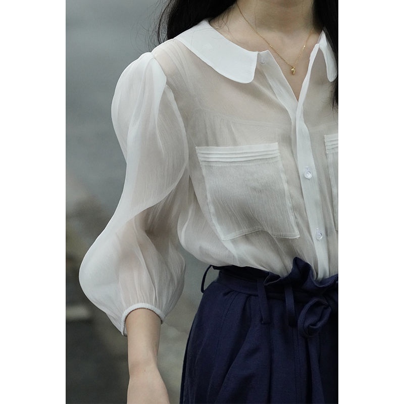 Áo sơ mi chiffon chống nắng màu sắc thời trang phong cách Hàn Quốc cổ điển