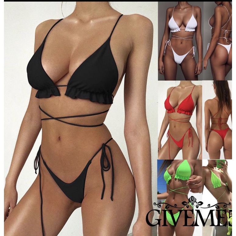 bikini đồ bơi đi biển 2mảnh lọt khe -áo nhún bèo rút dây (full màu hàng có sẵn )