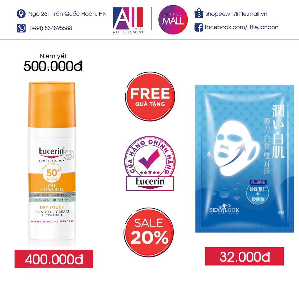 Chống nắng da dầu Eucerin oil control dry touch sun gel cream SPF50+ 50ml TẶNG mặt nạ Sexylook (Nhập khẩu) | BigBuy360 - bigbuy360.vn