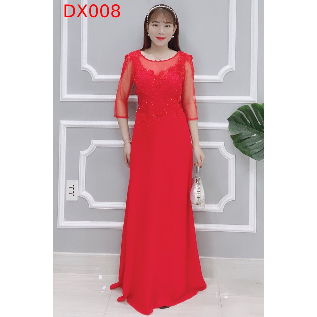 Đầm Nữ Thiết Kế Dạ Hội Đính Hoa Cao Cấp - Váy Đầm Trung Niên 2022 - DX008