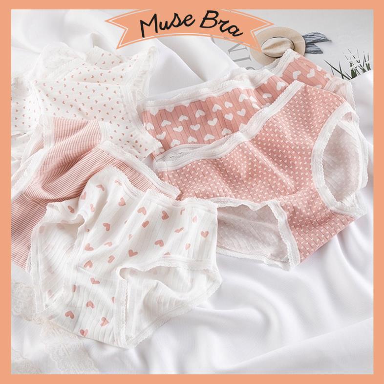 [Giá sỉ] Quần Lót Cotton Tăm Co Giãn 4 Chiều Hình Tim Hồng Siêu Xinh