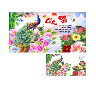 TRANH ĐÍNH ĐÁ, Tranh thêu chữ thập Cha Mẹ Công Mẫu Đơn 3D LV3438 LV519 - chưa thêu