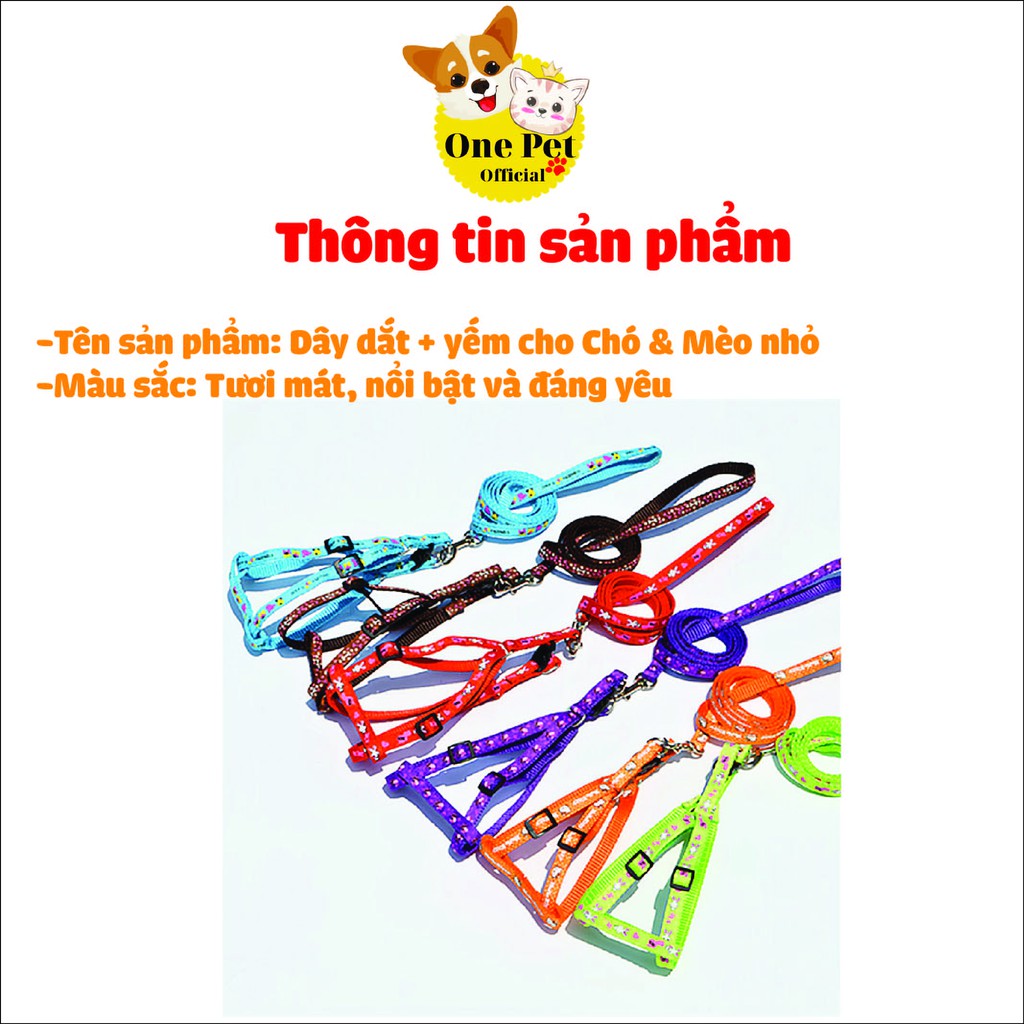 Yếm dắt chó, Dây dắt Chó dạng yếm nhỏ bản 1cm phù hợp với Chó Mèo dưới 6kg - One Pet Shop