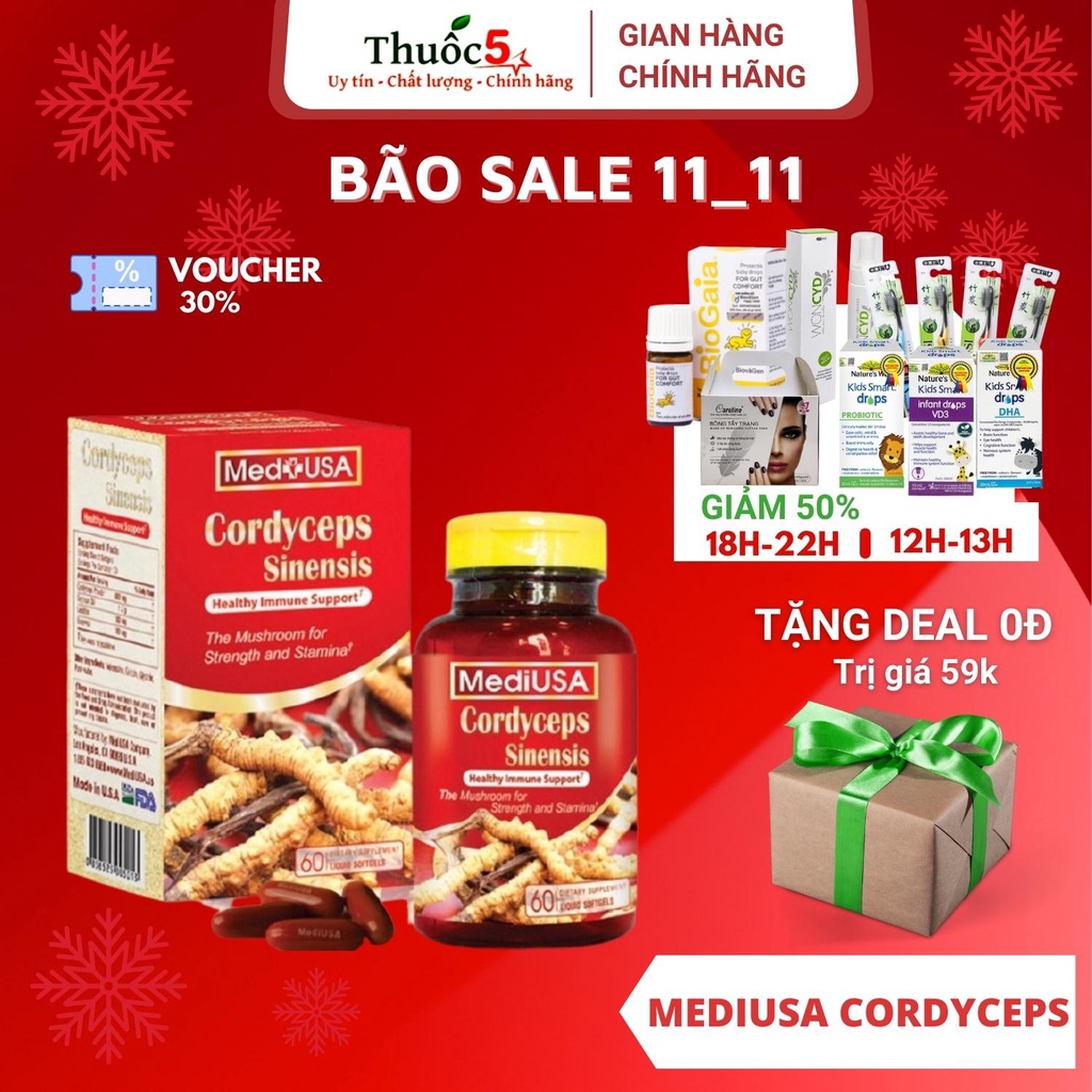 [Giá gốc] MediUSA Cordyceps – Đông trùng hạ thảo Mỹ Chai 60 Viên