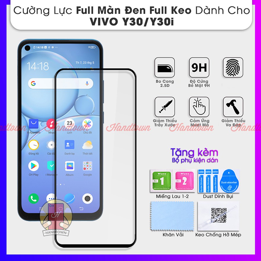 Kính Cường Lực Vivo Y30 / Vivo Y30i Full Màn Đen Full Keo Không Chấm Li Ti Chống Trầy Xước Chống Va Đập Bảo Vệ Màn Hình