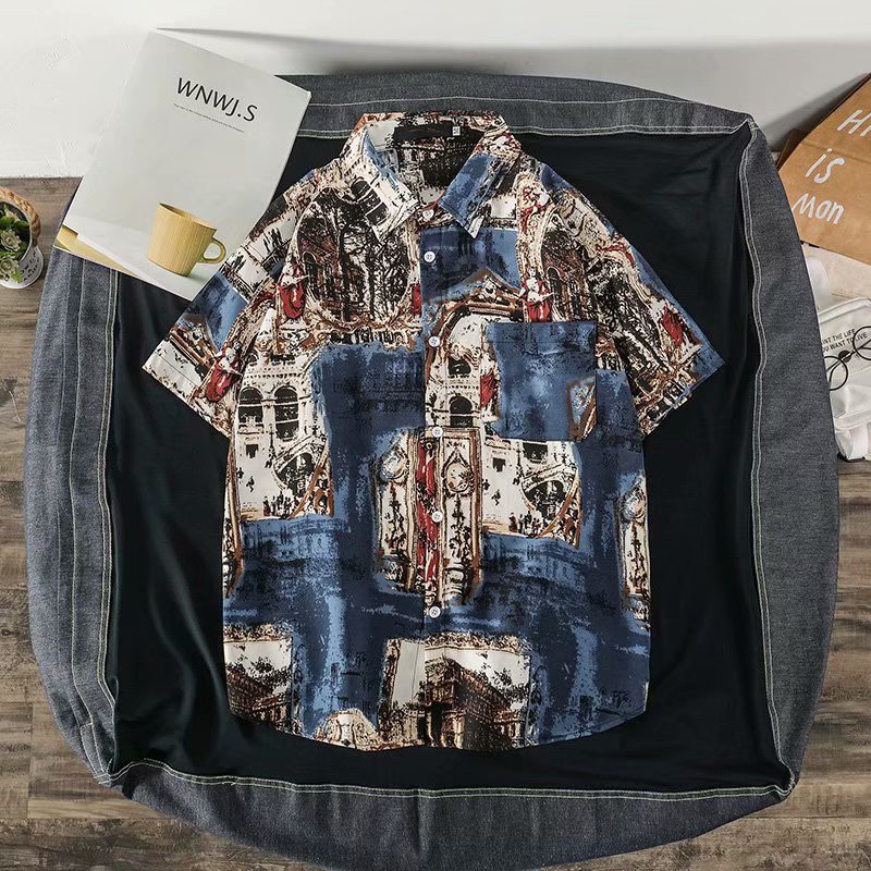 Áo sơ mi tay ngắn in họa tiết Hawaii nổi cho nam