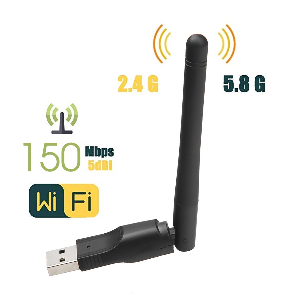 Đầu thu Wifi không dây USB 2.0 card mạng Lan MT7601 150Mbps 802.11 B / G / N có anten xoay