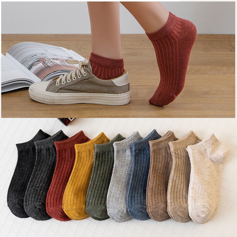 Tất cổ ngắn nam nữ vớ trơn gân nhật cổ thấp cotton thời trang đẹp kháng khuẩn thấm mồ hôi tốt MONEY VN011
