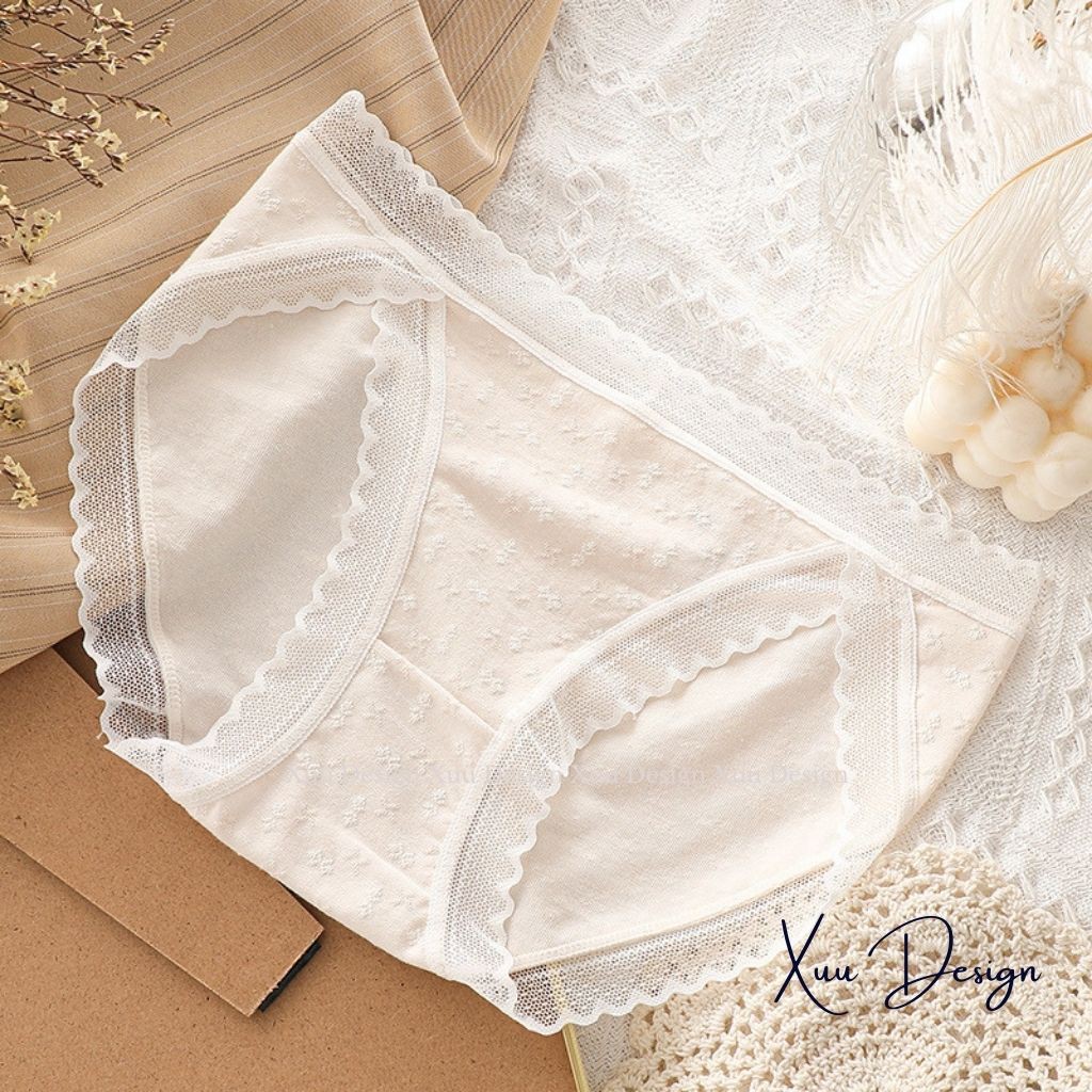 Quần lót nữ cotton phối ren sexy họa tiết hoa chìm tinh tế màu pastel ngọt ngào chất đẹp - Wexuu Design QC37